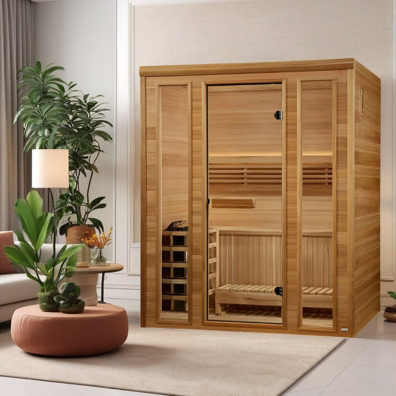 Load image into Gallery viewer, Golden Designs 2025 &quot;Andermatt Edition&quot; 2-3 Person Traditional Steam Sauna – Pacific Premium Clear Cedar
