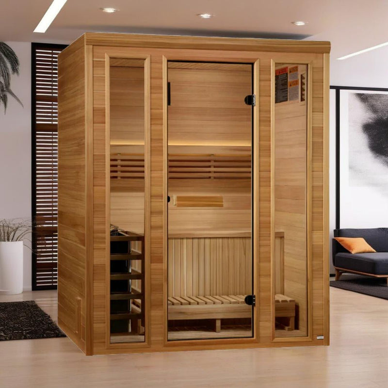 Load image into Gallery viewer, Golden Designs 2025 &quot;Andermatt Edition&quot; 2-3 Person Traditional Steam Sauna – Pacific Premium Clear Cedar
