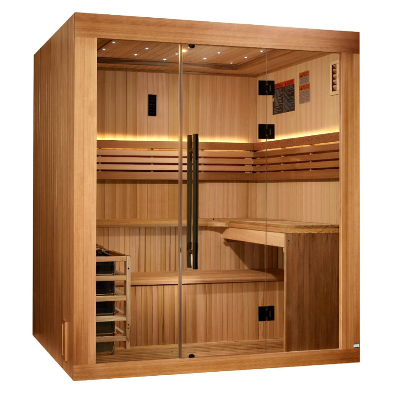 Load image into Gallery viewer, Golden Designs 2025 &quot;Osla Edition&quot; 6-Person Traditional Sauna – Canadian Red Cedar &amp; Pacific Premium Clear Cedar
