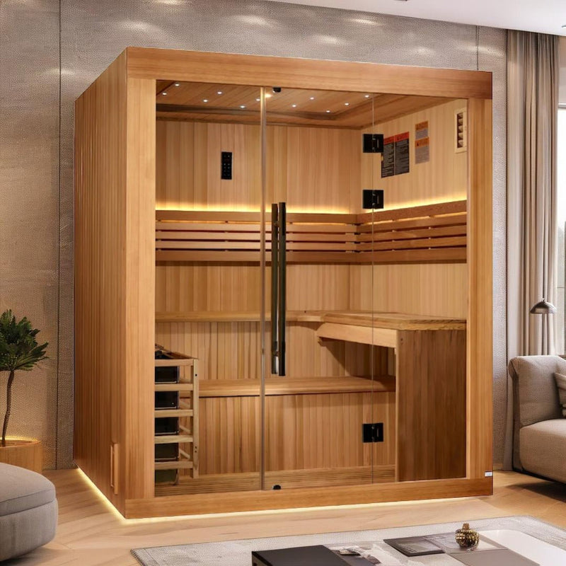 Load image into Gallery viewer, Golden Designs 2025 &quot;Osla Edition&quot; 6-Person Traditional Sauna – Canadian Red Cedar &amp; Pacific Premium Clear Cedar
