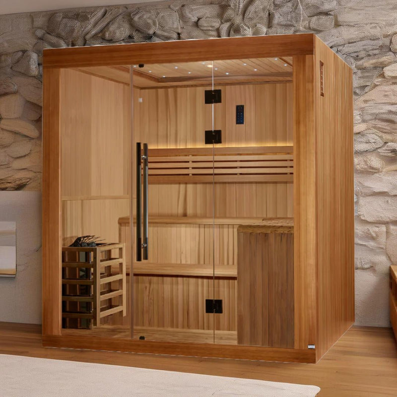 Load image into Gallery viewer, Golden Designs 2025 &quot;Osla Edition&quot; 6-Person Traditional Sauna – Canadian Red Cedar &amp; Pacific Premium Clear Cedar
