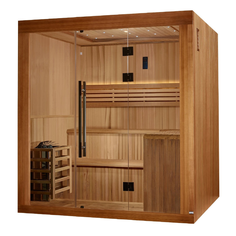 Load image into Gallery viewer, Golden Designs 2025 &quot;Osla Edition&quot; 6-Person Traditional Sauna – Canadian Red Cedar &amp; Pacific Premium Clear Cedar
