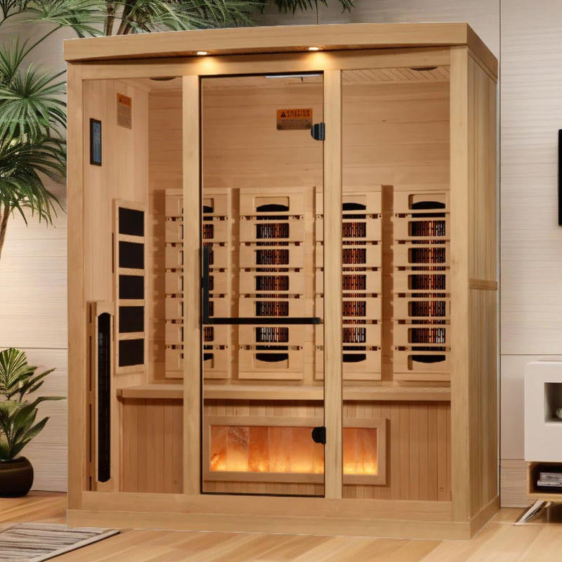 Load image into Gallery viewer, Golden Designs 4-Person Full Spectrum Near Zero EMF FAR Infrared Sauna with Himalayan Salt – Canadian Hemlock

