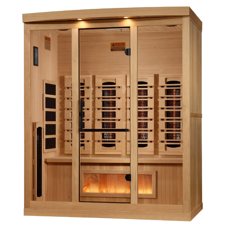 Load image into Gallery viewer, Golden Designs 4-Person Full Spectrum Near Zero EMF FAR Infrared Sauna with Himalayan Salt – Canadian Hemlock
