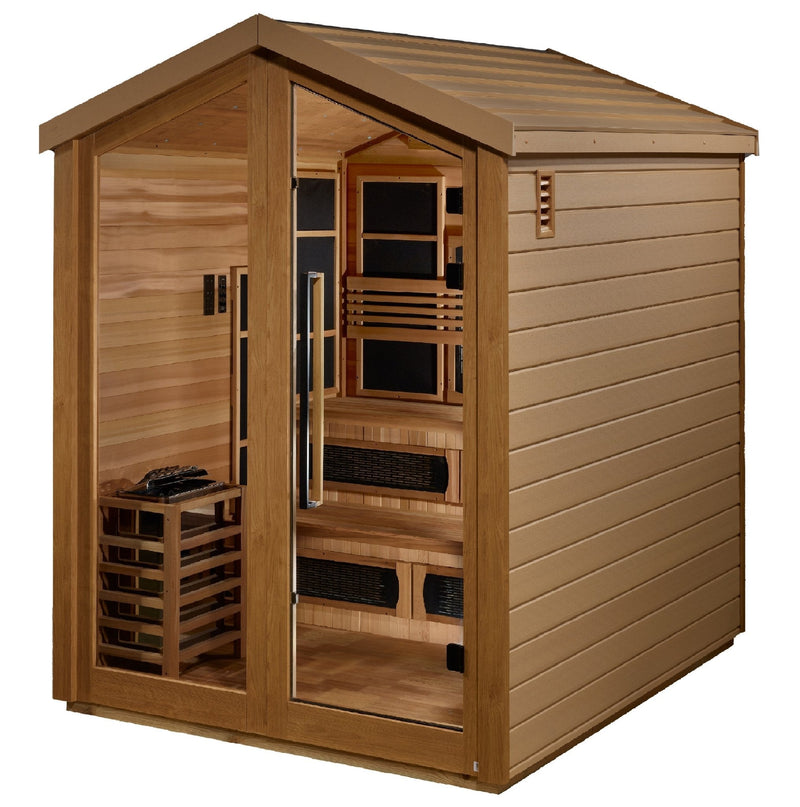 Load image into Gallery viewer, Golden Designs Loviisa 3 Person Hybrid Outdoor Sauna – Canadian Red Cedar Interior
