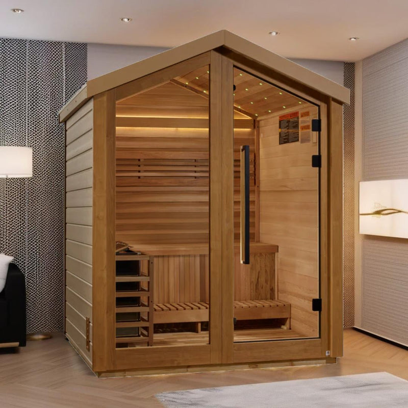 Load image into Gallery viewer, Golden Designs Savonlinna 3-Person Outdoor Traditional Sauna - Canadian Red Cedar Interior
