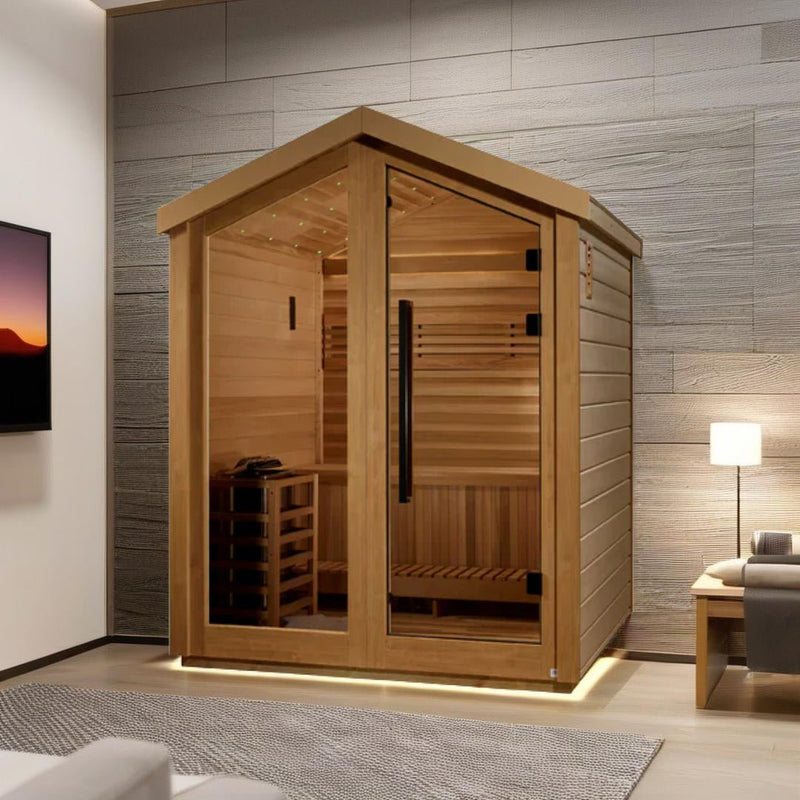 Load image into Gallery viewer, Golden Designs Savonlinna 3-Person Outdoor Traditional Sauna - Canadian Red Cedar Interior
