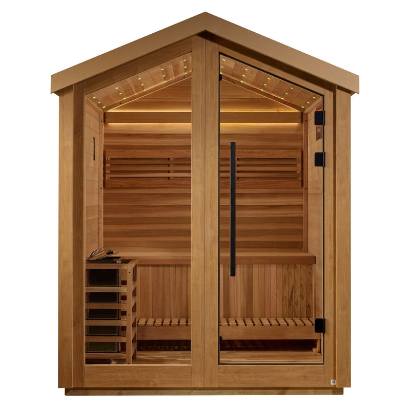 Load image into Gallery viewer, Golden Designs Savonlinna 3-Person Outdoor Traditional Sauna - Canadian Red Cedar Interior
