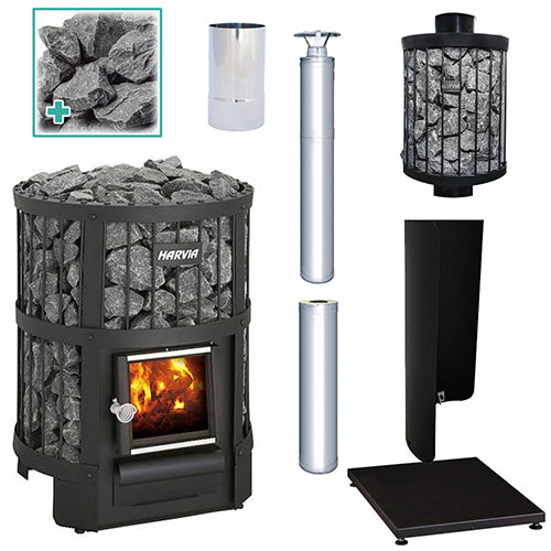Load image into Gallery viewer, Harvia Legend 150 BK WH Sauna Stove Package – 16kW Wood-Burning Sauna Heater with Water Tank &amp; Chimney Kit

