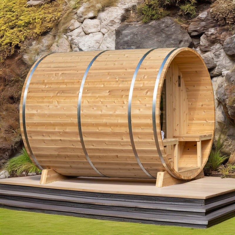 Load image into Gallery viewer, LeisureCraft Tranquility Barrel Sauna for up to 8 People | Premium Canadian Cedar
