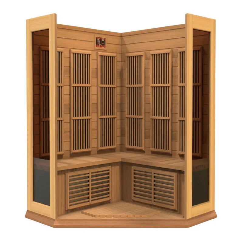 Load image into Gallery viewer, Maxxus 3-Person Corner Low EMF FAR Infrared Sauna – Canadian Hemlock
