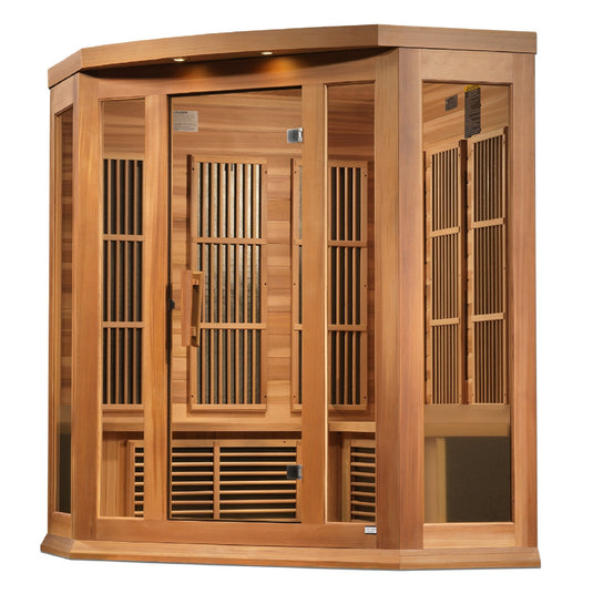 Maxxus 3-Person Corner Low EMF FAR Infrared Sauna – Canadian Hemlock