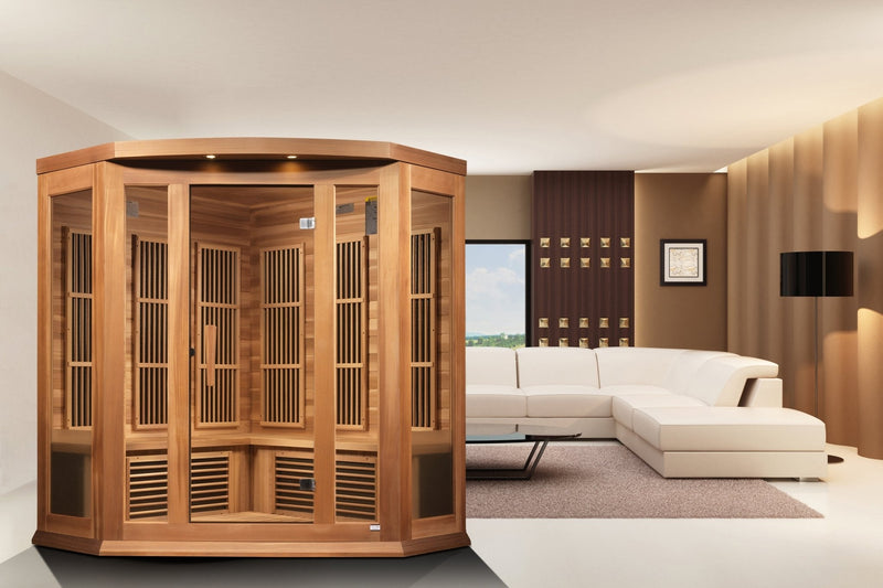 Load image into Gallery viewer, Maxxus 3-Person Corner Low EMF FAR Infrared Sauna – Canadian Hemlock
