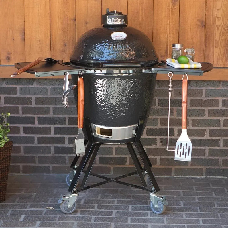 Load image into Gallery viewer, Primo All-In-One Kamado Round Ceramic Charcoal Grill with Stand, Side Shelves, Ash Tool and Grate Lifter PGCRC
