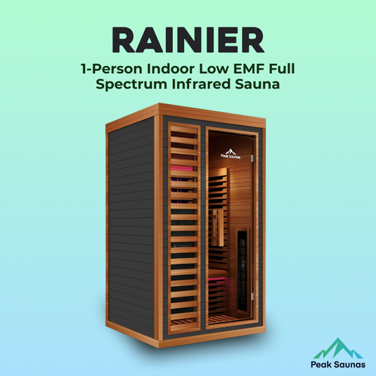 Peak Saunas Rainier 1-Person Full Spectrum Infrared Sauna with XL Medical-Grade Red Light Therapy & Smart WiFi App Control