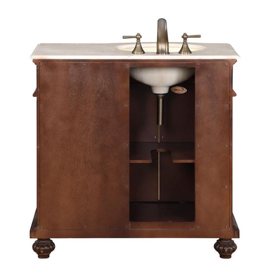 Silkroad Exclusive 36'' Crema Marfil Marble Top Single Sink Bathroom Vanity - HYP-0213-CM-UIC-36-L