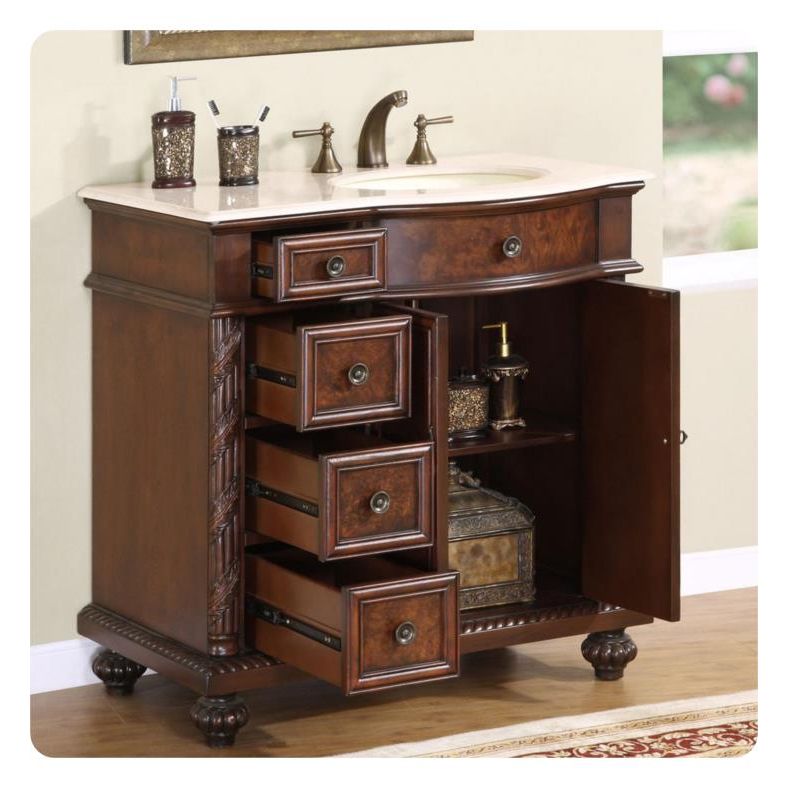 Load image into Gallery viewer, Silkroad Exclusive 36'' Crema Marfil Marble Top Single Sink Bathroom Vanity - HYP-0213-CM-UIC-36-L
