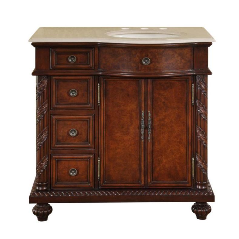 Load image into Gallery viewer, Silkroad Exclusive 36'' Crema Marfil Marble Top Single Sink Bathroom Vanity - HYP-0213-CM-UIC-36-L
