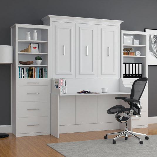 Murphy Bed With Desk & 2 Storage Cabinets, Double Size, White by Leto Muro