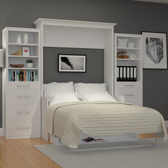 Murphy Bed With Desk & 2 Storage Cabinets, Double Size, White by Leto Muro