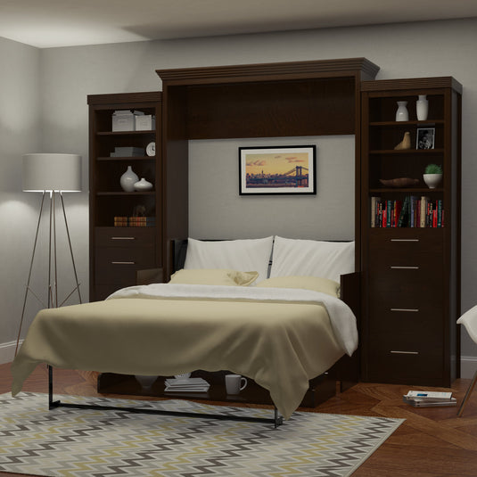 Murphy Bed With Desk & 2 Storage Cabinets, Full Size Coventry Walnut by Leto Muro