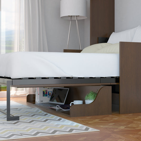 Murphy Bed With Desk & 2 Storage Cabinets, Full Size Coventry Walnut by Leto Muro